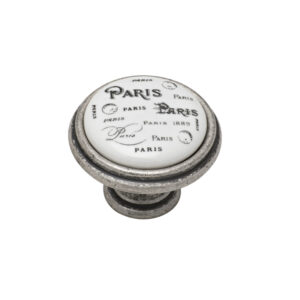 Roline 585 Πόμολο Eπίπλου από Ζάμακ & Πορσελάνη Old Silver-Paris Φ33mm